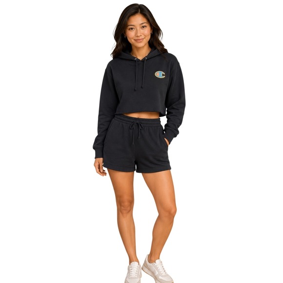 Champion Tops - Champion Reverse Weave Cropped Hoodie Black Logo Pullover XS Streetwear